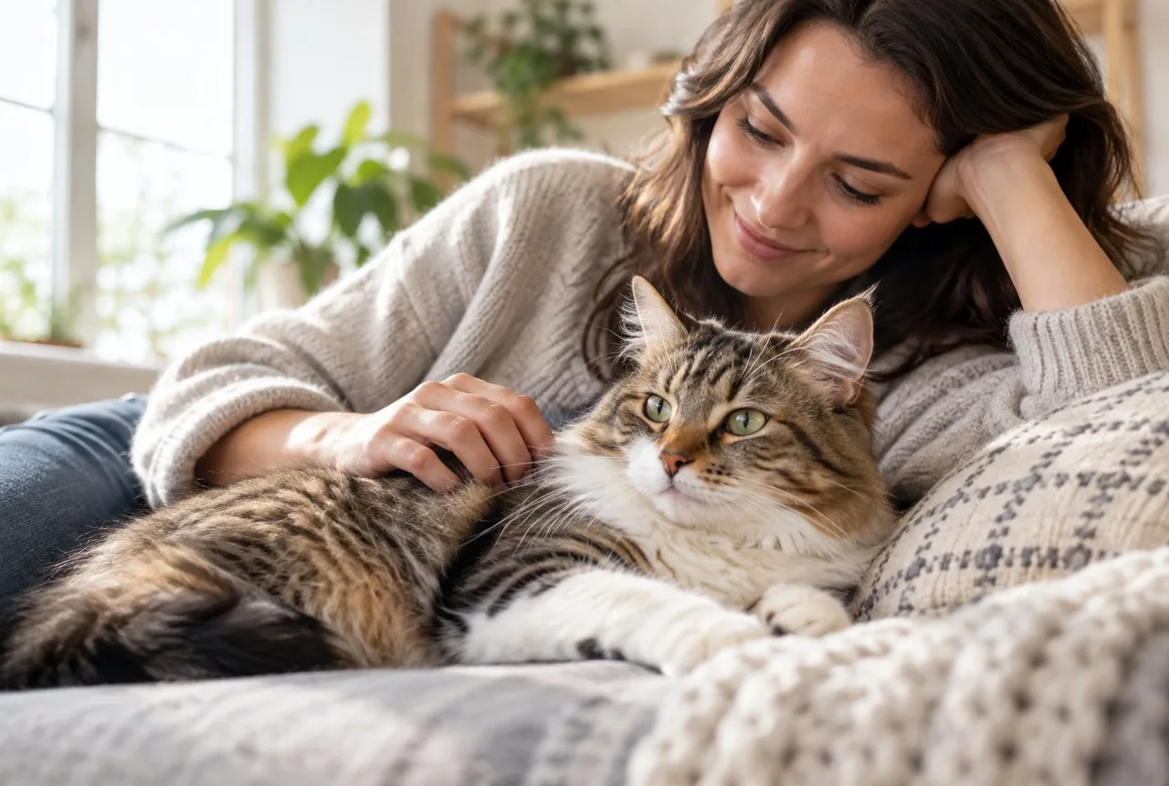 Cat owner considering pet insurance for sick cat